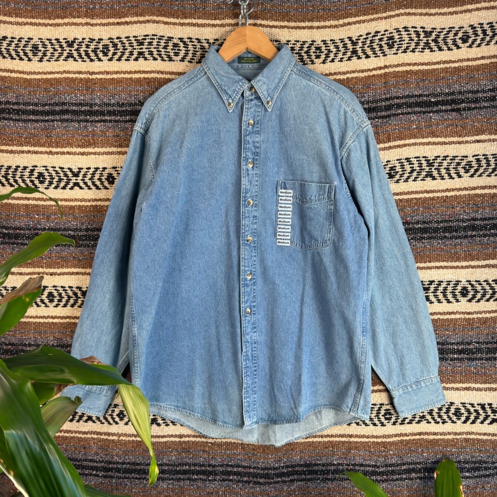 Club Room Mens Light Wash Denim Button Down Shirt Long Sleeve Cotton Medium
